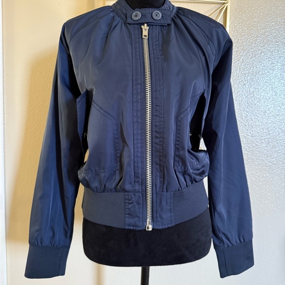 Free People Midnight Bomber Jacket Full Zip Sateen Navy Blue size Small - Picture 7 of 7